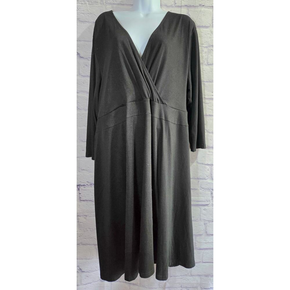 Amzplus Black Criss Cross Bodice A-Line Dress 4XL Plus Flowy Stretchy